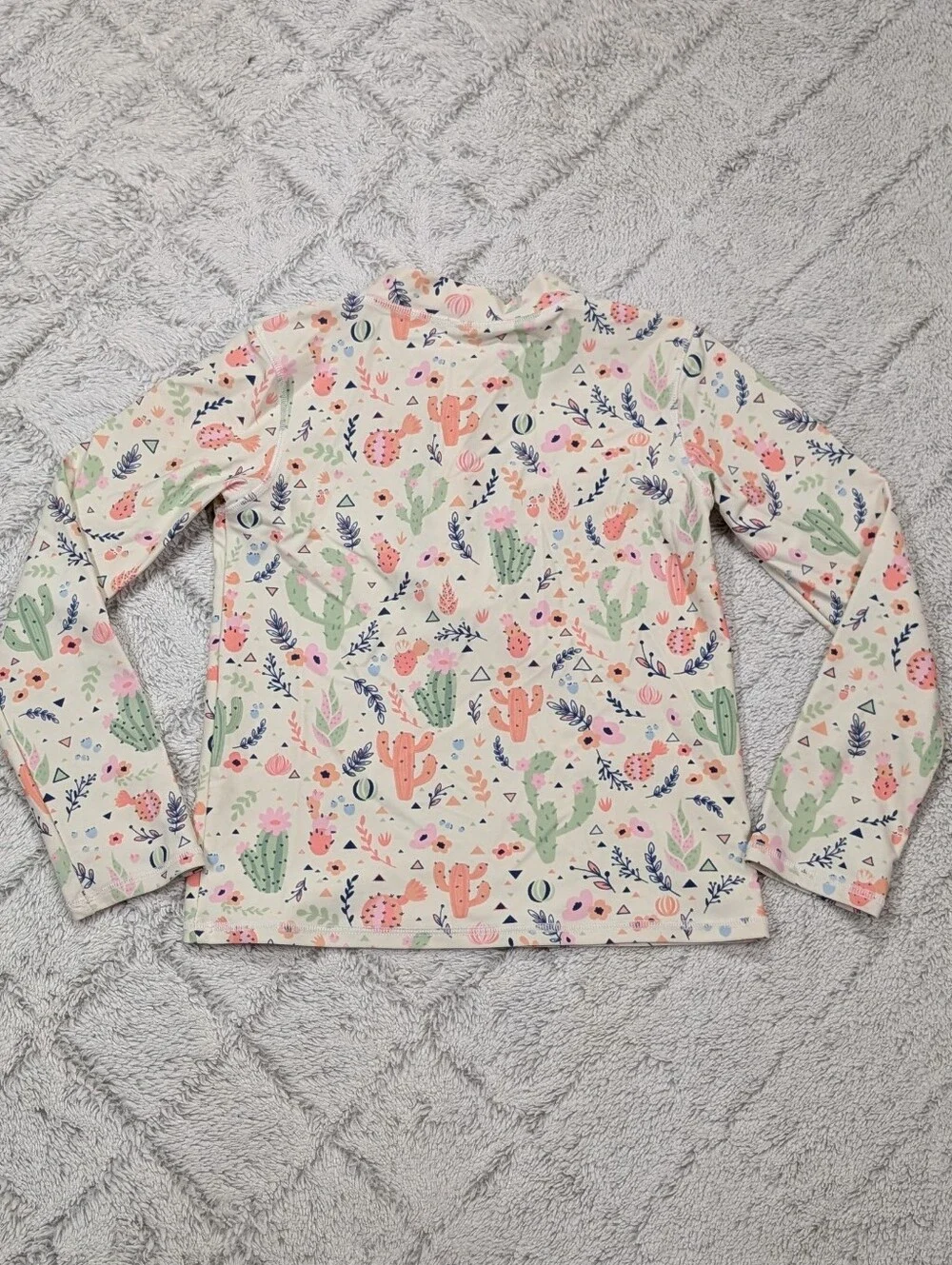 Rufflebutts Top Girls 7 White Pink Desert Blossoms Long Sleeve Zipper Rash Guard